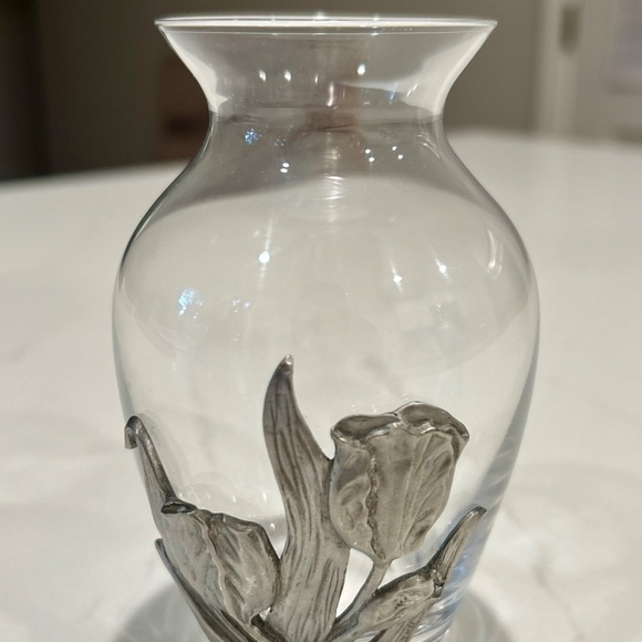 SEAGULL PEWTER Signed Glass 5” Vase 1992 Tulips Floral Flowers Canada - Picture 5 of 5